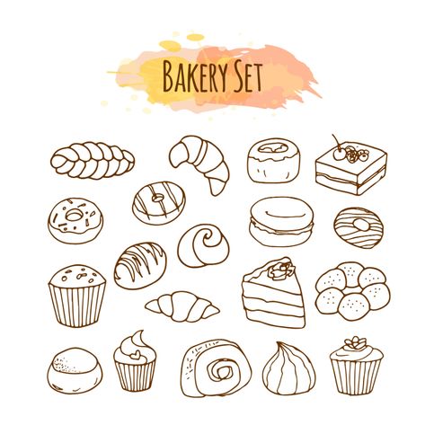 Bakery elements. Pastry illustration. Vector. Choose from thousands of free vectors, clip art designs, icons, and illustrations created by artists worldwide! Pastry Drawing, Bakery Elements, Pastry Illustration, Bakery Icon, Donut Logo, Cake Icon, Clip Art Design, Vintage Cupcake, Dessert Illustration