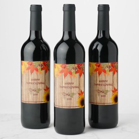 Pretty Autumn Leaves Acorns Sunflowers Wine Label #redorangegreen #rustic #maple #sunflower #fall #WineLabel Modern Wine Labels, Anniversary Wine Labels, Birthday Wine Bottle Labels, Birthday Wine Bottles, Fall Leaf Wreaths, Wedding Wine Labels, Orange Wine, Autumn Orange, Confetti Birthday