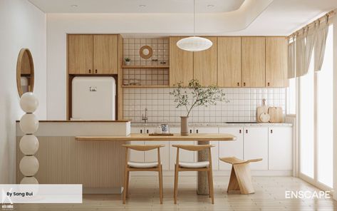 Modern Japandi Kitchen, Kitchen Ideas With Island, Japandi Style Kitchen, Kitchen Japandi, Japandi Kitchen Design, Japandi Aesthetic, Modern Japandi, Japandi Home, Japandi Design