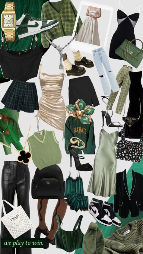 #slytherin #outfits Slytherin Inspired Outfits Aesthetic, Slytherin Outfits Aesthetic, Cute Slytherin Outfits, Slytherin Aesthetic Outfit, Slytherin Inspired Outfits, Slytherin Cosplay, Slytherin Clothes, Slytherin Outfit, Slytherin Fashion