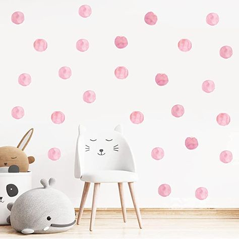 Pink Wall Stickers, Watercolor Rainbow Wall, Temporary Wall Decor, Girls Room Decals, Polka Dot Wall Decals, Polka Dot Walls, Temporary Wallpaper, Removable Wall Stickers, Bedroom Playroom