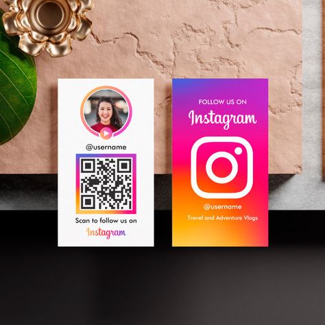 Instagram Influencer Vlogger Photo With QR Code Business Card Qr Card Design, Qr Code Design Ideas, Instagram Qr Code, Instagram Business Card, Professional Instagram, Social Media Business Cards, Qr Code Business, Business Card Stand, Cute Business Cards