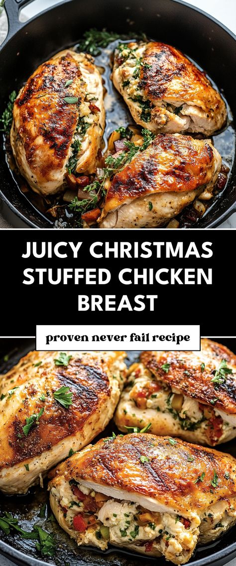 Image for Juicy Christmas Stuffed Chicken Breast Christmas Stuffed Chicken, Festive Chicken Recipes, Christmas Dinner Chicken Main Dishes, Christmas Chicken Breast Recipes, Christmas Dinner Ideas Chicken, Christmas Chicken Recipes, Holiday Chicken Recipes, Stuffed Chicken Breast Recipes, Stuffed Chicken Recipes