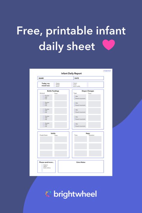 Daily Reports for Infants, Toddlers, and Preschoolers Daily Communication Sheets For Parents, Preschool Daily Sheet, Daily Report Template, Daycare Daily Sheets, Infant Daily Report, Sleepy Mood, Daily Report, Childcare Business, Family Information