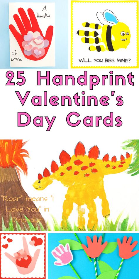 Handprint Valentines, Toddler Valentine Cards, Crafts For Kids Easy Diy, Handprint Cards, Toddler Valentine Crafts, Valentines Diy Kids, Valentines Day Cards Diy, Valentine Card Crafts, Diy Girls