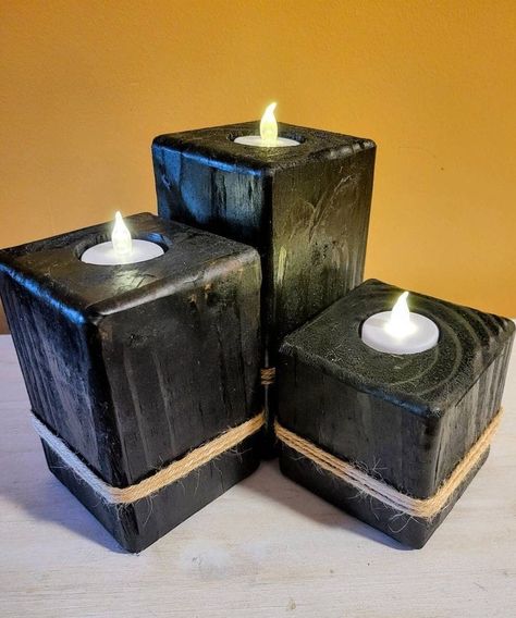 Candle stand decorations Etsy Wood Crafts, Housewarming Gift For Men, Halloween Wooden Decorations, Wooden Christmas Candle Holders, 4x4 Wood Projects, Tea Lights Ideas, Diy Wood Candle Holder, Small Scrap Wood Projects Diy, Woodworking Gift Ideas