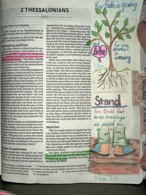 2 Thessalonians Bible/Scripture Journaling 2 Thessalonians Bible Journaling, 1 Thessalonians Bible Journaling, Bible Wrecking, Scripture Doodle, Bible Drawing, Creative Bible, 2 Thessalonians, Study Notebook, Bible Journaling Ideas Drawings