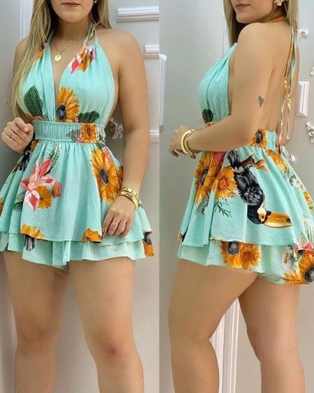 Clothes Spring, Backless Romper, Romper Pattern, Halter Romper, Floral Print Rompers, Womens Playsuits, Casual Rompers, Ruffle Romper, Measurement Chart