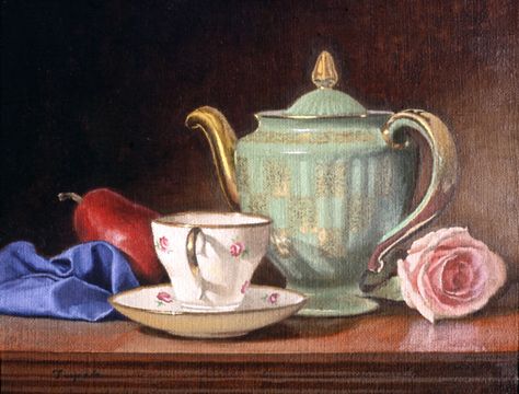 Teapot Still Life, Teapot Painting, Kitchen Paintings, Victorian Tea Sets, Vintage Tea Time, Painting Guide, Alfred Stieglitz, Art And Craft Videos, Food Painting