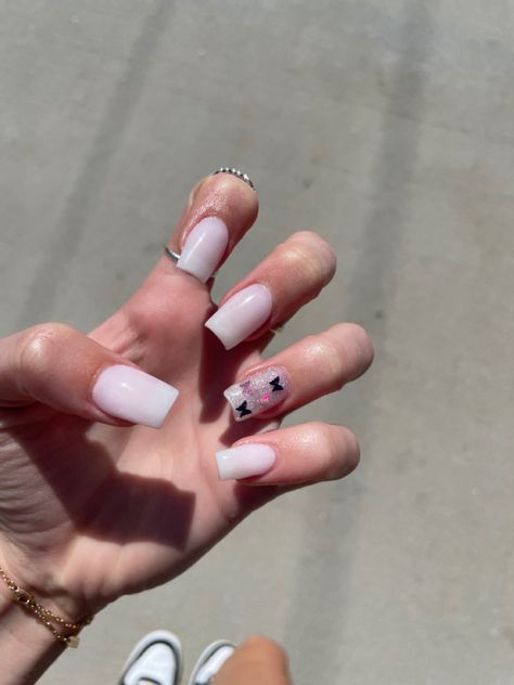 Spring Butterfly Nails, Milky White Nails, Spring Butterfly, Glitter Ring, Butterfly Nails, Butterfly Nail, Milky White, Ring Finger, White Nails