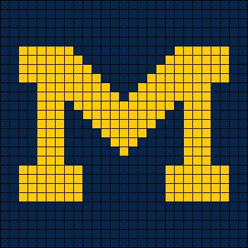 Alpha pattern #124746 | BraceletBook University Of Michigan Crochet Blanket Pattern, Crochet Michigan Blanket Free Pattern, Michigan University Logo, University Of Michigan Logo, Michigan Logo, Duplicate Stitch, Cross Stitch Projects Ideas, Crochet Potholder, Clothes Crochet