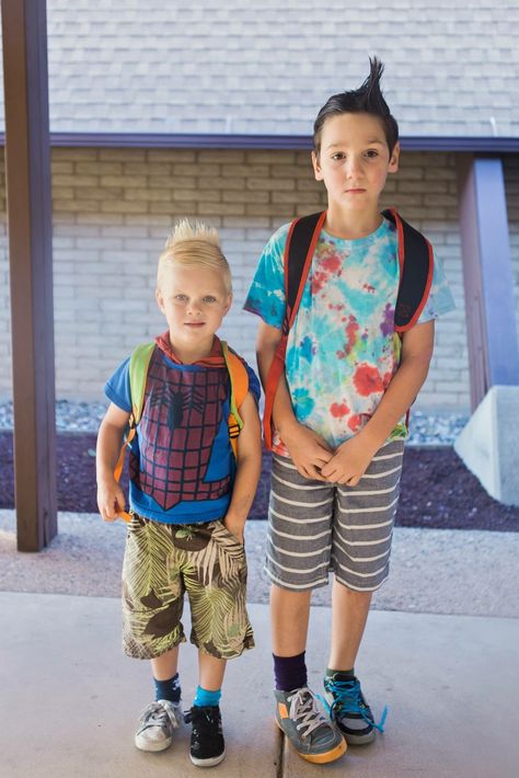 Mismatch Day! Mismatch Day Spirit Week Kids, Mismatch Outfit Ideas, Mismatched Outfits, Tacky Day, Mismatch Day, Well Paper, Baby Surf, Star Outfit, Rock Star Outfit