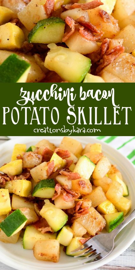 Zucchini And Yellow Squash Dinner Recipes, Zucchini Bacon Recipes, Zucchini Squash Potato Recipes, Roasted Zucchini And Yellow Squash And Potatoes, Sausage Zucchini Corn Skillet, Bacon Zucchini, Zucchini Dinner Recipes, Zucchini Bites, Yellow Squash Recipes