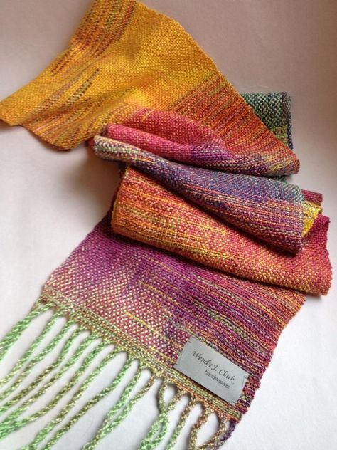 Drapey Scarf, Painted Warp, Rigid Heddle Weaving Patterns, Weaving Scarfs, Twisted Scarf, Rigid Heddle Loom, Saori Weaving, Weaving Loom Projects, Knitted Scarves