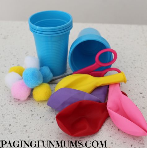 DIY Pom Pom Launcher! - Paging Fun Mums Pom Pom Launcher, Diy Kids Games, Balloon Crafts, Diy Pom Pom, Lamb Decorations, Up Balloons, Hand Crochet Baby Blanket, Crafts To Make And Sell, Bible Crafts