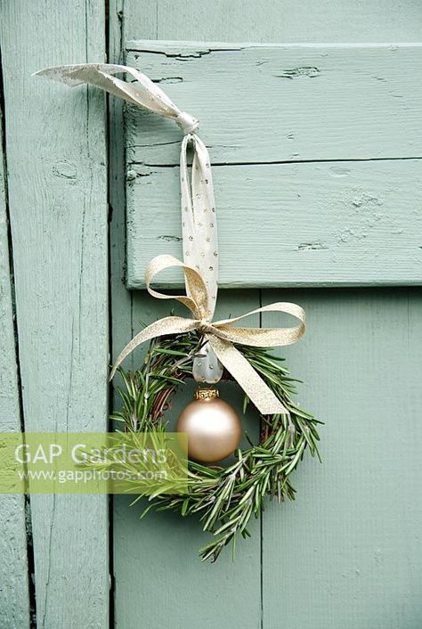 Step-by-step - Rosemary covered wreath - added gold bauble and ribbon for Christmas Rosemary Wreath Diy, Advent Wreath, Plant Photography, Craft Night, Deco Floral, Christmas 2019, Christmas Wreaths Diy, Gold Ribbons, Christmas Images