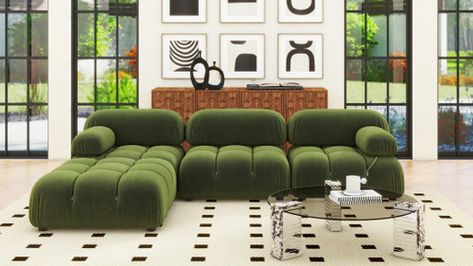 Marcel 109.5" Bubble Modular Modern 4-Piece Reversible Sectional Sofa, Olive Green 2 Olive Sofa, Fabric Styles, Couch With Ottoman, Cabin Furniture, Velvet Sectional, 3 Piece Sofa, Jennifer Taylor, L Shaped Couch, Round Ottoman