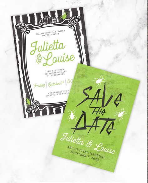 Beetlejuice Invitations, Beetlejuice Wedding Theme, Beetlejuice Wedding, Haunted Wedding, Halloween Beetlejuice, Converse Wedding, Gothic Wedding Invitations, Wedding October, Beetlejuice Halloween