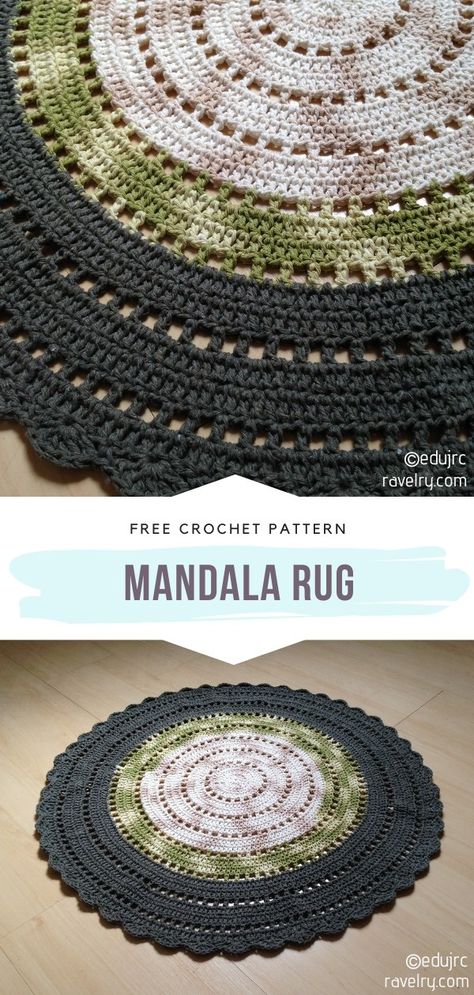 Rag Rug Crochet Pattern Free, Free Circle Blanket Crochet Patterns, Small Crochet Rug Pattern Free, Free Crochet Rug Patterns Floors, Free Crochet Rug Patterns Simple, Mandala Rug Crochet, Free Crochet Patterns For Rugs, Crochet Floor Rug Pattern, Crochet Scrap Rug