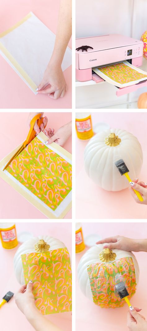 DIY Retro Decoupage Pumpkins – Aww Sam Decoupage Pumpkins, Craft Pumpkins, Diy Retro, Hippie Halloween, Gold Acrylic Paint, Fun Pumpkins, Diy Pumpkin, Retro Halloween, Diy Halloween Decorations