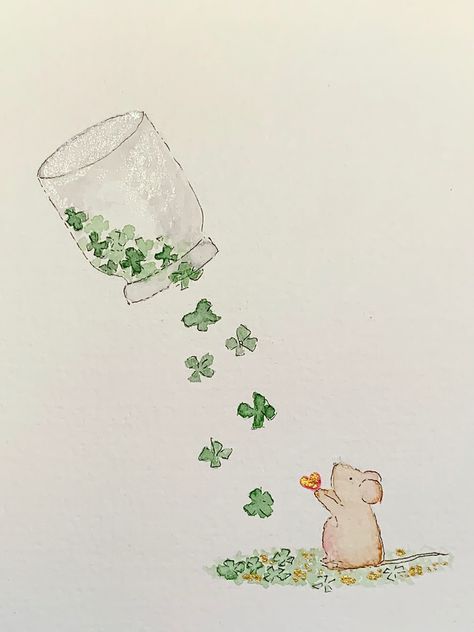 Cute Mouse Wallpaper, Cute Good Luck, Idea For Wall, Maus Illustration, St Patricks Day Pictures, Lotus Flower Wallpaper, St Patricks Day Wallpaper, Watercolor Calendar, Love And Hugs