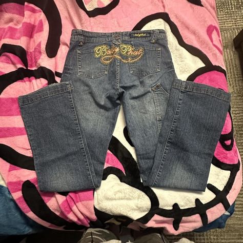 Super cute rhinestone baby phat jeans they say size... - Depop Depop Pfp, Baby Phat Jeans, Y2k Bratz, Baby Phat, Fit Check, Aesthetic Fashion, Size 16, Super Cute, Quick Saves