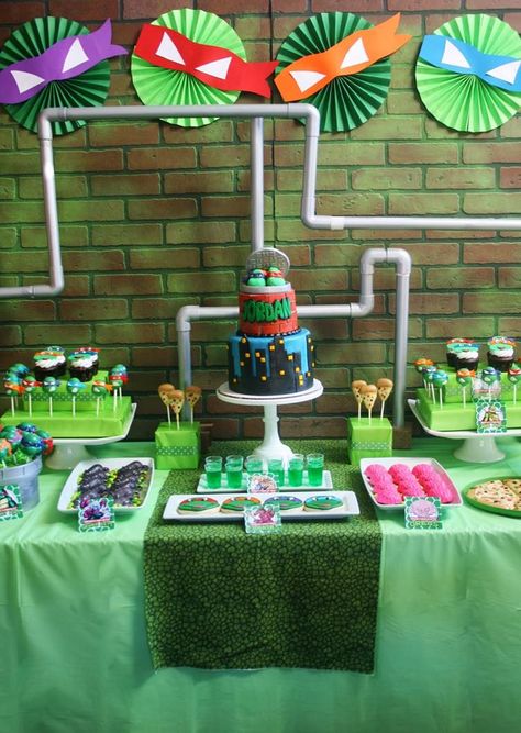 Teenage Mutant Ninja Turtles Party with Lots of Really Cool Ideas via Kara's Party Ideas: The Background Ninja Turtles Party, Ninja Turtle Theme, Mutant Ninja Turtles Party, Turtle Baby Shower, Turtle Birthday Parties, Turtle Theme, Tmnt Birthday, Ninja Turtles Birthday Party, Tmnt Party