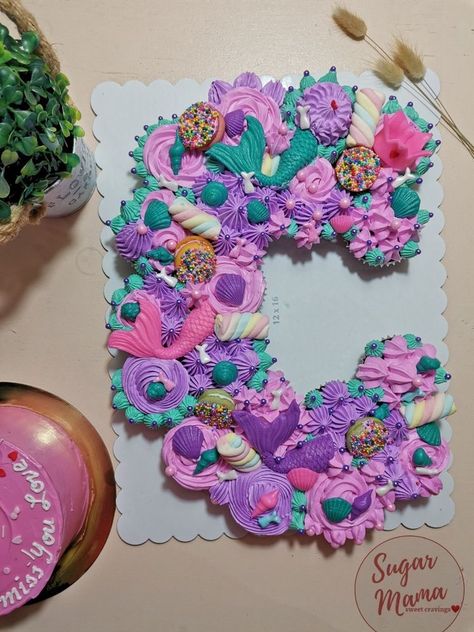 Letter C Cupcake Cake, Number 10 Pull Apart Cupcakes, Letter Cupcake Cake Pull Apart, Mermaid Pull Apart Cupcakes, Mermaid Baby Shower Theme, Pull Apart Cupcake Cake, Pull Apart Cake, Cake Pulls, Cake Lettering