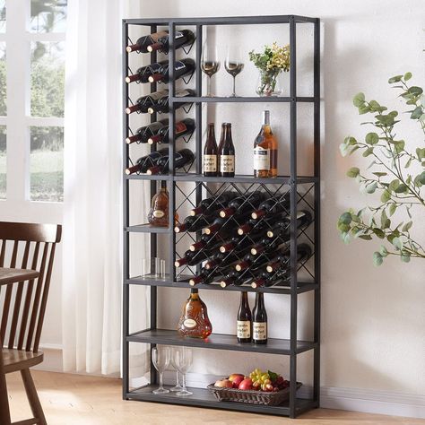 Amazon.com: Launica Wine Rack freestanding Floor, Modern Tall Display Wine Storage Shelves, Wood and Metal Rustic Farmhouse Stackable Bakers Rack, Coffee Buffet bar Cabinet for Kitchen Dining Room, Dark Gray Oak : Home & Kitchen Coffee Buffet, Modern Buffet Cabinet, Industrial Wine Racks, Buffet Bar, Dining Room Shelves, Drink Display, Home Bar Cabinet, Home Bar Rooms, Shelves Wood