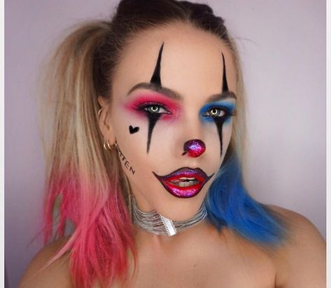 356 Likes, 29 Comments - @bykaylallan on Instagram: “Harley Quinn inspired clown 🎪 Products used- ✖️Eyes: @anastasiabeverlyhills dipbrow in taupe…” Hallowen Schminke, Harley Quinn Make-up, Nem Halloween Makeup, Maquillage Harley Quinn, Maquillage Halloween Clown, Fest Smink, Halloween Makeup Clown, Halloweenský Makeup, Harley Quinn Makeup