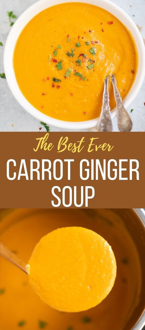 Crockpot Soup Healthy, Carrots Chicken, Carrot Ginger Soup Recipe, Healthy Crockpot Soup, Vegan Carrot Soup, Curried Carrot Soup, Carrot And Lentil Soup, Creamy Carrot Soup, Carrot Ginger Soup