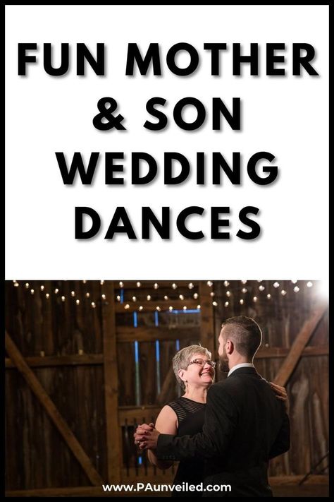 This is a photo of a mother and her son dancing at a wedding. This is a Pinterest pin. The text on the pin reads "fun mother & son wedding dances" Fun Mother Son Wedding Dance Songs, Mother Son Dances For Wedding, Mother Son Wedding Songs, Mother Son Songs, Mother Son Wedding Dance, Wedding Dances, Bride And Son, Songs For Sons, Step Ideas