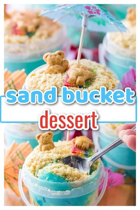 beach dessert, bucket dessert, pudding bucket, pudding dessert, sand buckets, summer cake, summer dessert Sand Dessert Recipe With Vanilla Wafers, Sand Bucket Dessert, Beach Themed Desserts, Sand Bucket Cake, Beach Theme Desserts, Sand Dessert, Adorable Desserts, Blue Cheesecake, Beach Dessert