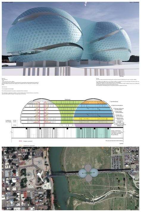 THE 2 SPHERES | Concept Architecture Project Sphere Architecture Concept, Dune Architecture Concept Art, Astronomy Architecture Concept, Sphere Architecture, Sphere Building Architecture, Architecture Model Trees, London Aquatics Centre Zaha Hadid, Urban Design Competition, Architectural Portfolio