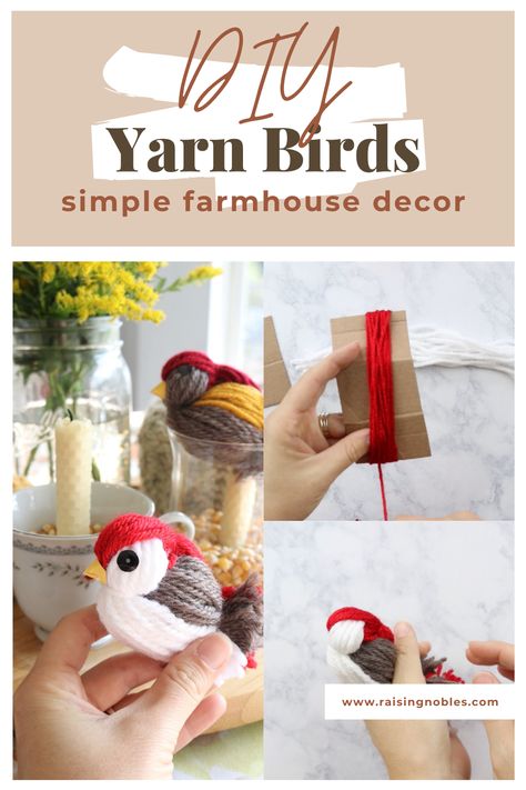 Yarn Projects Diy Simple, Simple Yarn Projects, Bird Crafts For Adults, How To Make Birds Crafts, Yarn Birds Diy, Spring Bird Craft, Diy Bird Ornaments Christmas, Diy Bird Decor, Yarn Birds How To Make