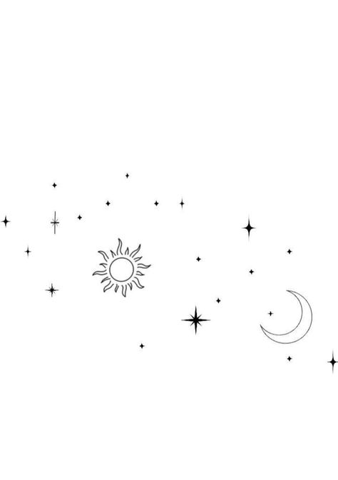 Moon And Stars Tattoo Designs For Women, Sun Moon And Stars Tattoo Minimalist, Stars Tattoo Designs For Women, Sun And Moon And Stars Tattoo, Stars And Sun Tattoo, Moon Sun Stars Tattoo, Tattoo Moon And Stars, Moon And Stars Tattoo Designs, Star And Moon Tattoo