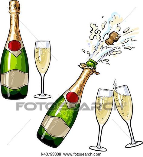 Closed, open champagne bottle and glasses Clip Art | k40793308 | Fotosearch Open Champagne Bottle, Champaign Bottle, Bottle Drawing, Bottle Images, Champagne Bottles, Medical Illustration, Art Icon, Champagne Glasses, Vector Illustrations