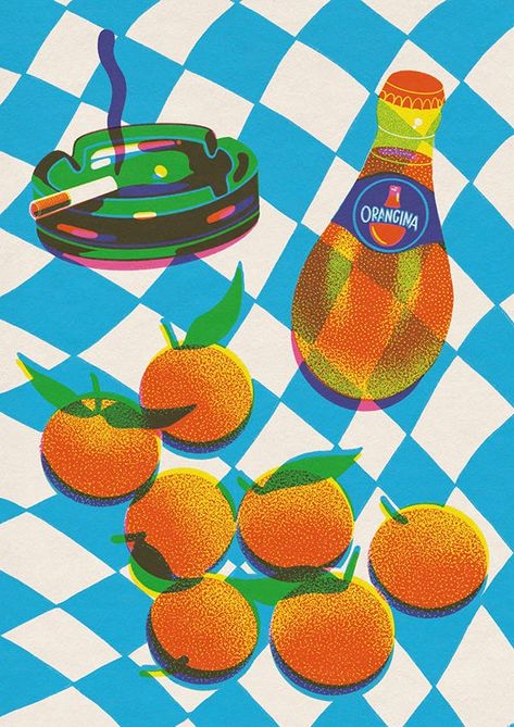 Oranges Illustration, 1980s Office, Risograph Illustration, Risograph Design, Leeds Uk, Matchbox Art, Riso Print, Risograph Print, Arte Inspo