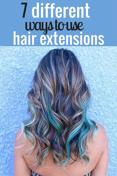 Hair extensions have more uses than just for length... Colorful Extensions Hair, Clip In Hair Extensions Colors, Colored Hair Extensions Clip In Highlights, Color Clip In Hair Extensions, Colored Hair Extensions Clip In, Colored Extensions Ideas, Hairstyles With Colored Hair Extensions, How To Blend Extensions With Short Hair, Color Hair Extensions Ideas