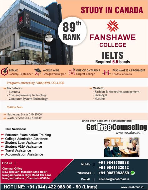 Study Canada - Fanshawe College #IECAbroad!! Explore it: http://iecabroad.in Fanshawe College, College Exams, London Landmarks, Educational Consultant, Engineering Technology, Computer System, Marketing Manager, Civil Engineering, Engineering