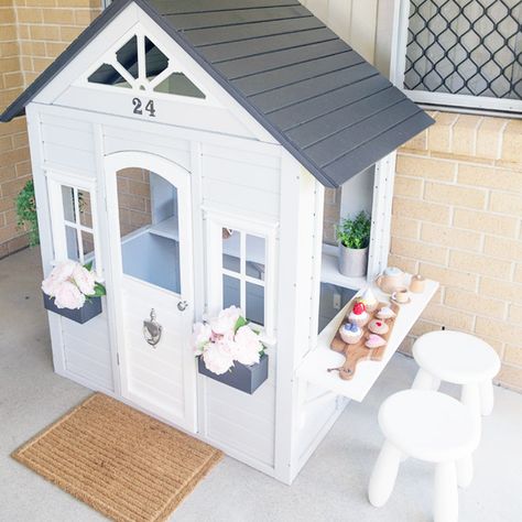 Kmart cubby house hack creates a dreamy cafe for kids    #Kmart #Kmartfinds #Kmartdecor #Kmarthome  #Cubby #Cubbyhouse #Hack #Kmarthack #Backyardhack #Backyardcubby #KidsCubby Kmart Cubby, Cubby House Ideas, Kmart Decor, Kids Cubby Houses, Kids Cubbies, Wooden Cubby, Tree House Diy, Kid Tablet, Cubby House