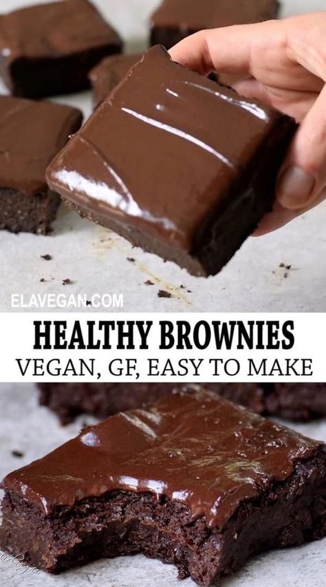 Egg Less Recipes Desserts, Super Healthy Desserts, Egg Free Dessert Recipes, Healthy Vegan Brownies, Gf Brownies, Fat Free Recipes, Healthy Brownie, Plant Based Recipe, Biscuits Diététiques