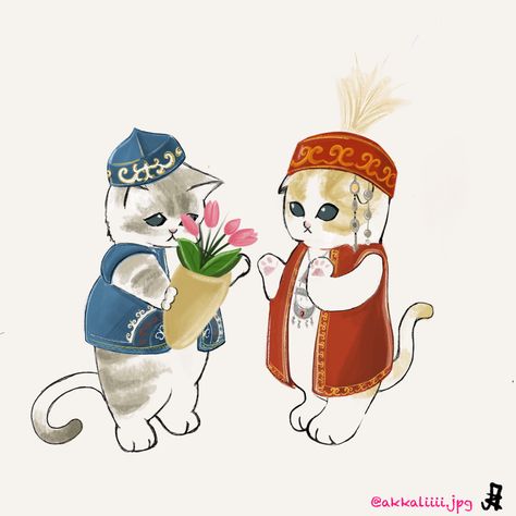 Kazakhstan Aesthetic, Kazakh Art, Kazakh Aesthetic, Chibi Sketch, Character Design Sketches, Ethnic Art, Art Collage Wall, Central Asia, Sweet Animals