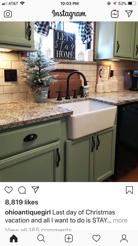 Refacing Kitchen Cabinets, Kitchen Diy Makeover, Green Kitchen Cabinets, Diy Kitchen Renovation, Farmhouse Kitchen Cabinets, Rustic Farmhouse Kitchen, New Kitchen Cabinets, Green Cabinets, Diy Cabinets