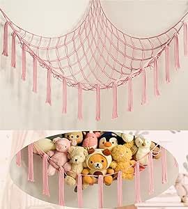 Stuffed Animal Storage Hammock Net - Toy Hammock Net for Stuffed Animals Corner - Hanging Stuff Animal Organizer Holder Large Pink Baby Nursery Room Decor Sanrio Room Decor Ideas, Shelf For Stuffed Animals, Cute Cheap Room Decor, Stuff Animal Storage Ideas, Pink Decor Room, Cute Stuff For Your Room, Daughter Room Decor, Kawaii Apartment, Cute Room Decorations