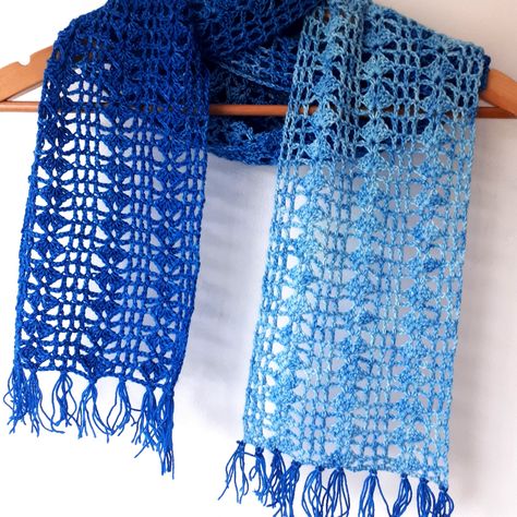 Indigo Scarf – Free Crochet Pattern ... Crochet Lace Scarf Pattern, Crochet Square Pattern, Crocheted Scarves, Crochet Lace Scarf, Lacy Scarf, One Skein Crochet, Crochet Shawl Free, Crochet Dreams, Crochet Scarf Pattern