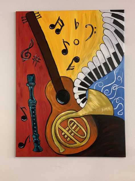 Paintings Related To Music, Musical Instruments Art Drawing, Music Drawings Creative, Music Painting Ideas Easy, Music Instrument Painting, Musical Instrument Drawing, Musical Paintings, Music Painting Canvas, Music Inspired Art