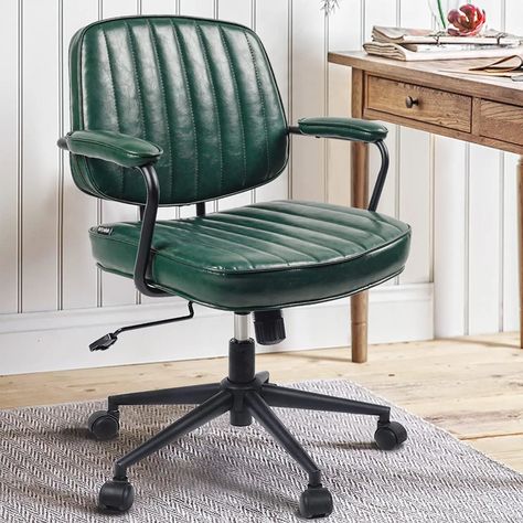 Amazon.com: Leather Office Chair Leather Desk Chair, Mid Century Office Chair Medern Desk Chair Home Office Chair with Wheels and Arms, Green : Home & Kitchen Green Office Desk, Desk Ergonomics, Modern Leather Office Chair, Conference Table Chairs, Office Chair Leather, Brown Office Chair, Mid Century Office Chair, Leather Desk Chair, Modern Desk Chair