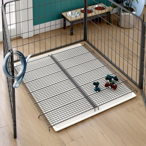 Has your long line of pups simply worn out the floor unit of their playpen? This floor grate is the perfect replacement. Weather- and water--resistant, its steel frame can stand up to the elements outside, while its open deign and neutral black finish ensure it won’t overwhelm an existing arrangement inside your home. This grate is easy to wipe down with a cloth, and it keeps your floors clean by elevating your pup. Plus, this product comes with a one-year warranty. K9 Kennels, Puppy Playpen, Cat Crate, Dog Crate Cover, All Types Of Dogs, Dog Room, Crate Cover, Dog Cage, Dog Playpen