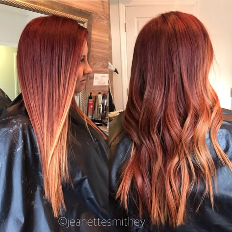 Balayage red/copper by Jeanette Smithey Balayage Red, Copper Balayage, Ginger Hair Color, Hair Done, Red Copper, Brown Blonde Hair, Penteado Cabelo Curto, Hair Color And Cut, Copper Hair